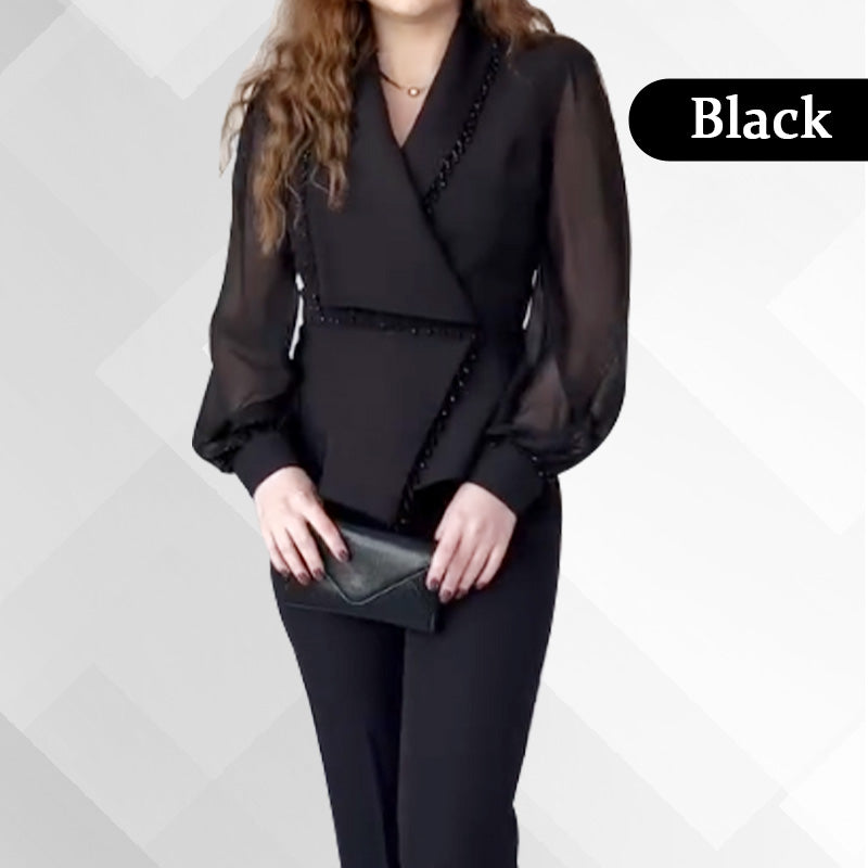 Women's Mesh Beaded Top & Wide-Leg Pants Set